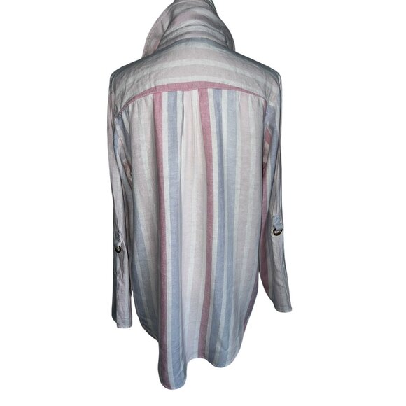 Ellen Tracy Striped Button-Front Shirt w/Roll-Tab Sleeves Womens L Pink/Blue - Picture 3 of 9